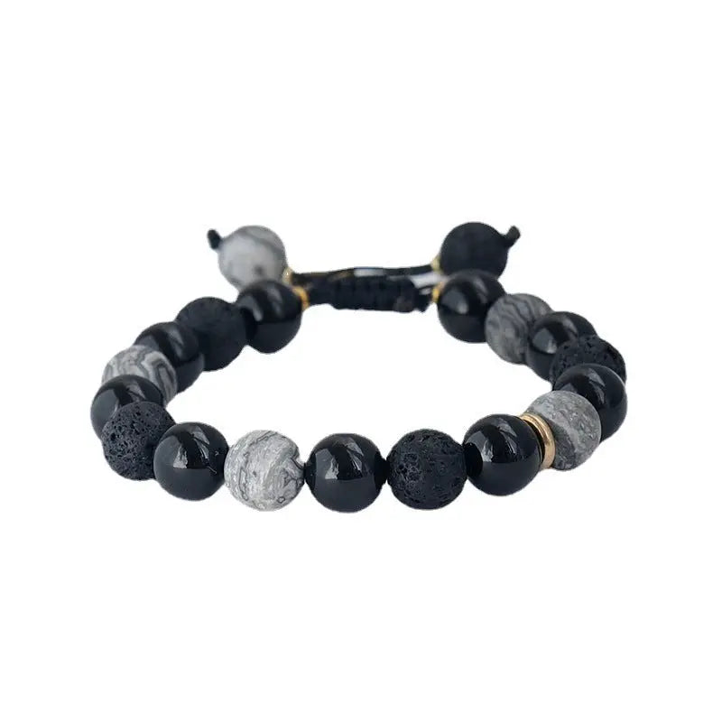 Vintage 10mm Volcanic Rock Beaded Braided Rope Bracelet Men Conceitastral