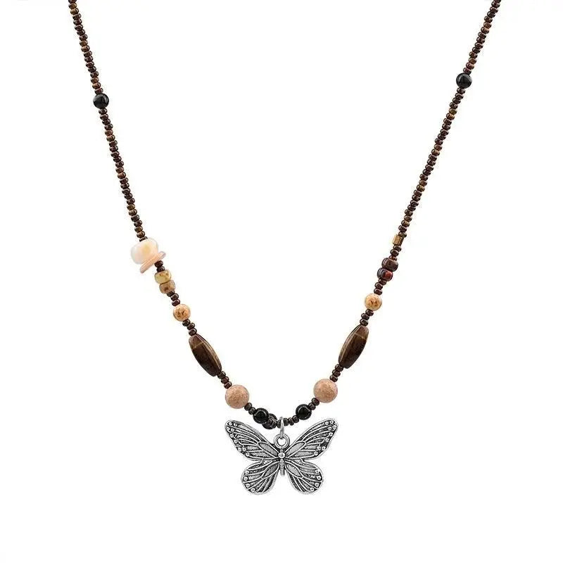 Vintage Beaded Butterfly Necklace For Women Conceitastral