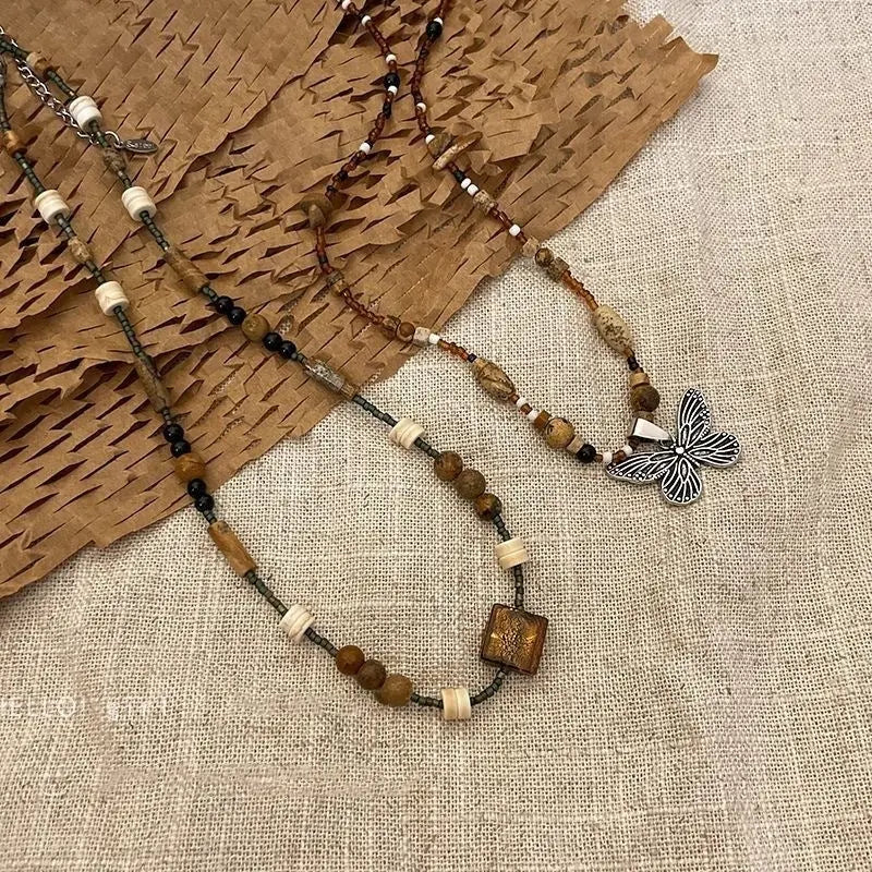 Vintage Beaded Butterfly Necklace For Women Conceitastral