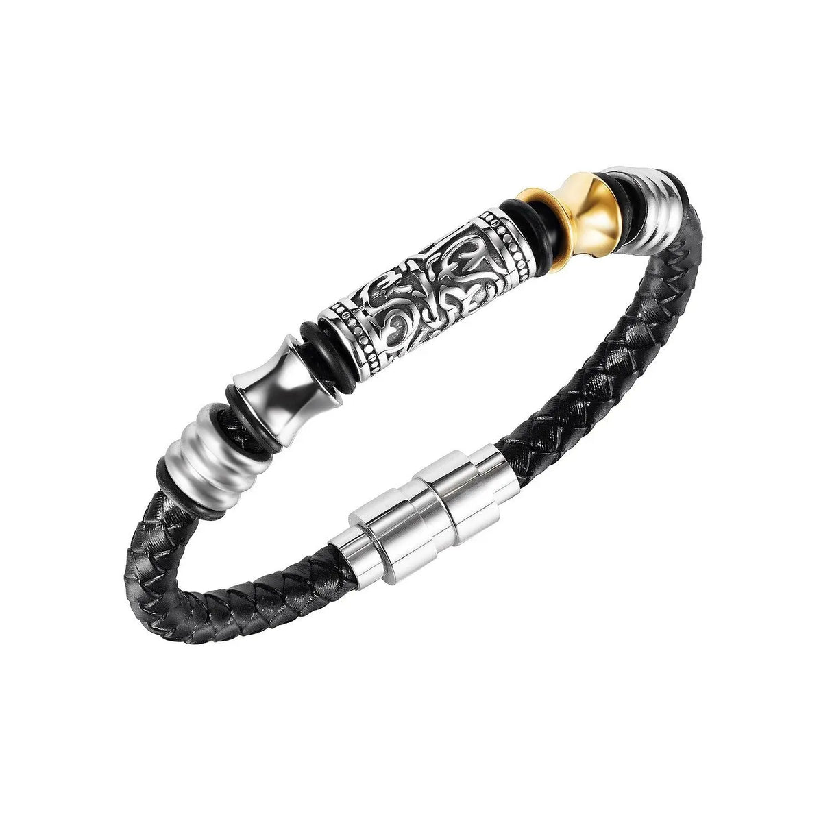 Vintage Braided Leather Stainless Steel Bracelet For Men Conceitastral