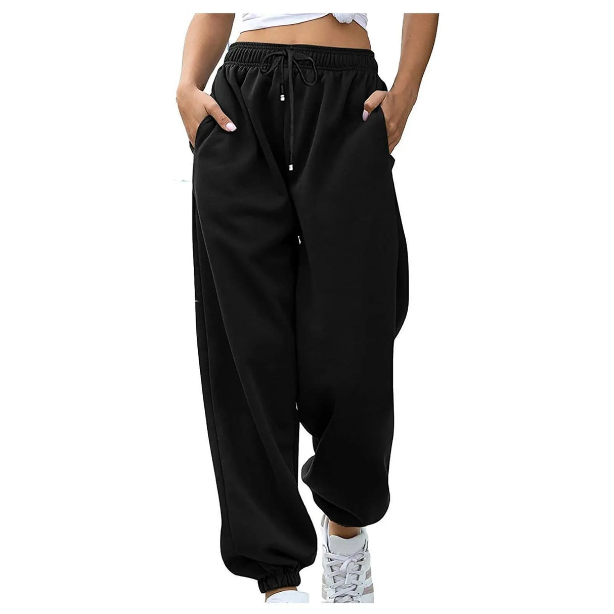 Women's Loose Leisure Sports Drawstring Wide Leg Ankle Banded Pants Conceitastral