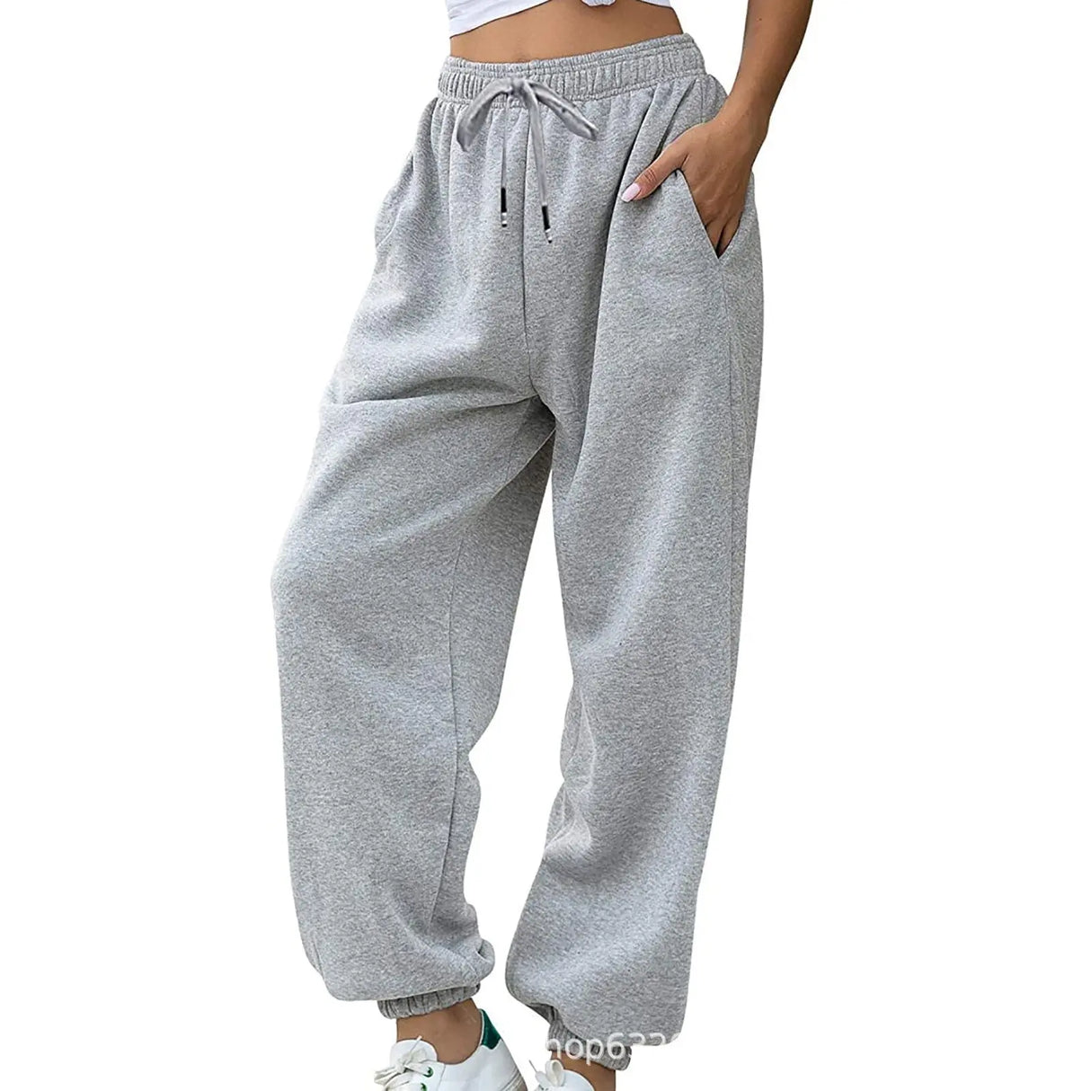 Women's Loose Leisure Sports Drawstring Wide Leg Ankle Banded Pants Conceitastral
