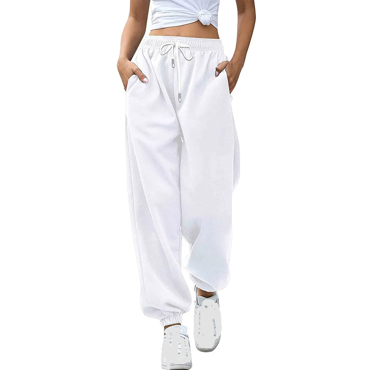 Women's Loose Leisure Sports Drawstring Wide Leg Ankle Banded Pants Conceitastral