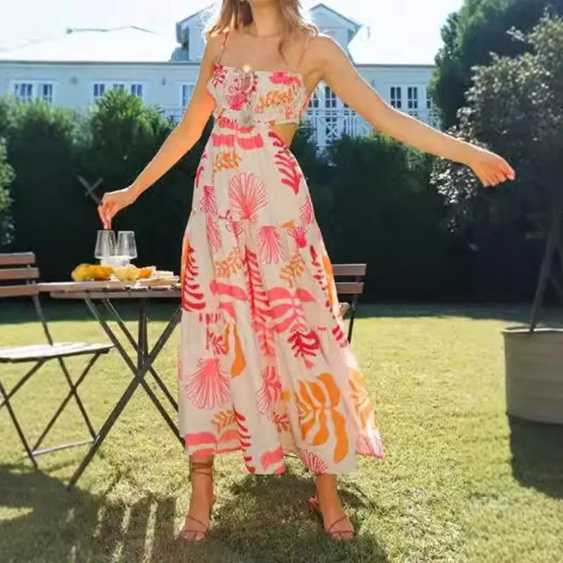 Women's V-neck Sleeveless Printed Stitching Dress Conceitastral