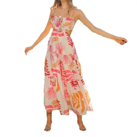 Women's V-neck Sleeveless Printed Stitching Dress Conceitastral