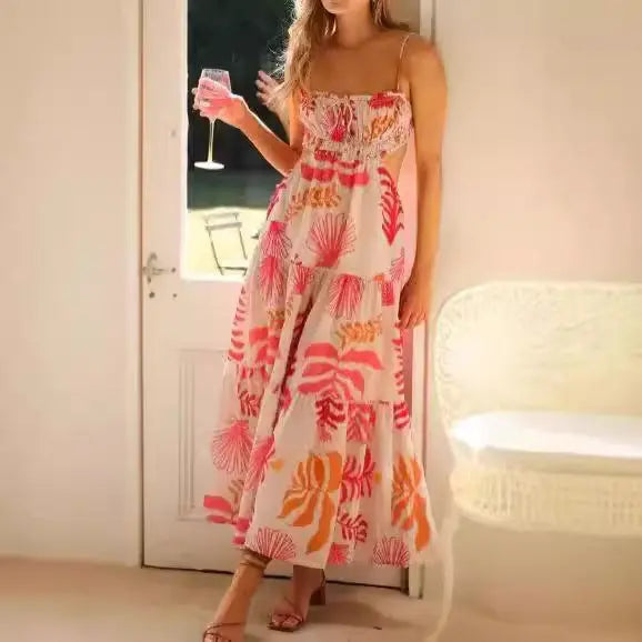 Women's V-neck Sleeveless Printed Stitching Dress Conceitastral