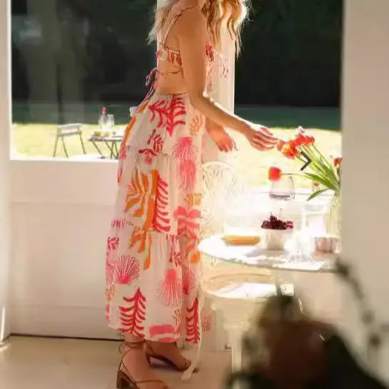 Women's V-neck Sleeveless Printed Stitching Dress Conceitastral