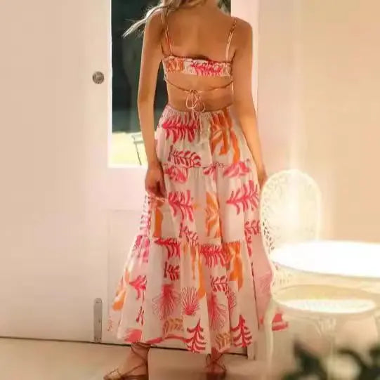 Women's V-neck Sleeveless Printed Stitching Dress Conceitastral