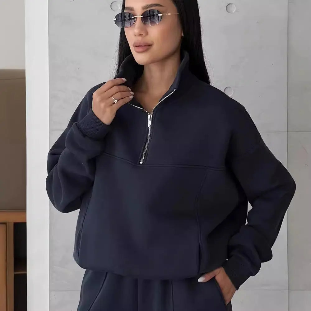 Y2K Winter Jogging Women Two Piece Set Female Zipper Coat Casual Pants Tracksuit Autumn Jacket Fashion Contrast Sport Wear Set Conceitastral