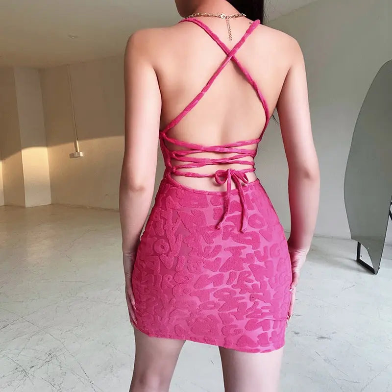 YY23054 Sling Pockets Collar Letter Printed Hip Skirt Conceitastral