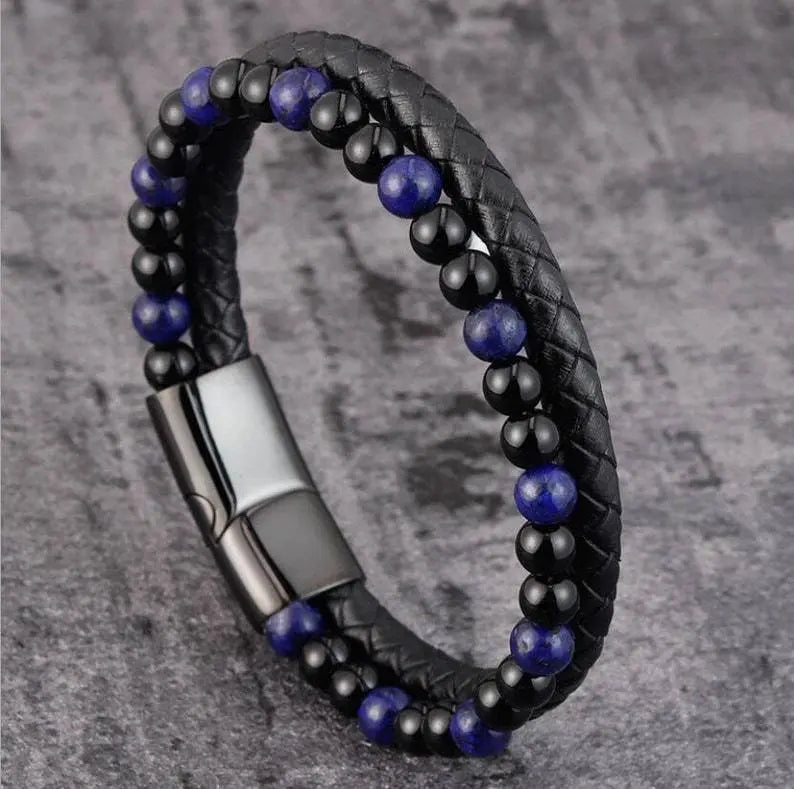 6mm Volcanic Natural Stone Tigereye Beaded Bracelet Men Cowhide String Bracelets Conceitastral
