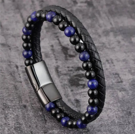 6mm Volcanic Natural Stone Tigereye Beaded Bracelet Men Cowhide String Bracelets Conceitastral