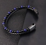 6mm Volcanic Natural Stone Tigereye Beaded Bracelet Men Cowhide String Bracelets Conceitastral