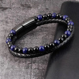 6mm Volcanic Natural Stone Tigereye Beaded Bracelet Men Cowhide String Bracelets Conceitastral