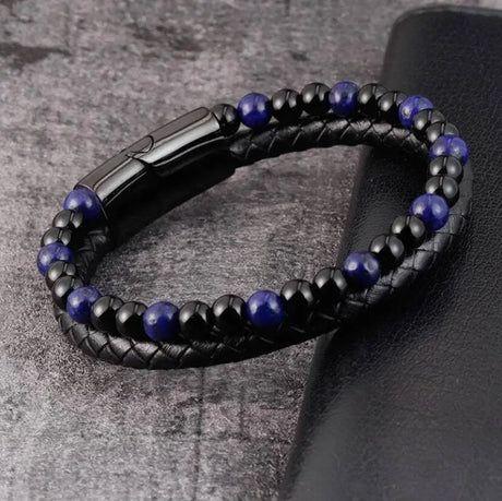 6mm Volcanic Natural Stone Tigereye Beaded Bracelet Men Cowhide String Bracelets Conceitastral