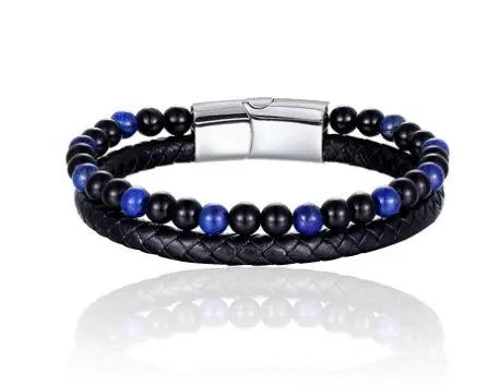 6mm Volcanic Natural Stone Tigereye Beaded Bracelet Men Cowhide String Bracelets Conceitastral