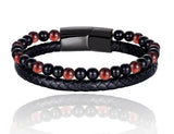 6mm Volcanic Natural Stone Tigereye Beaded Bracelet Men Cowhide String Bracelets Conceitastral