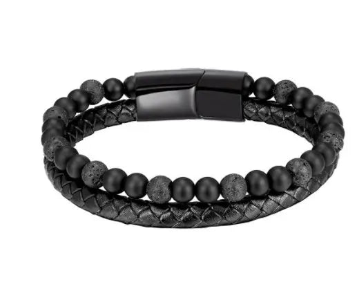 6mm Volcanic Natural Stone Tigereye Beaded Bracelet Men Cowhide String Bracelets Conceitastral