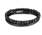 6mm Volcanic Natural Stone Tigereye Beaded Bracelet Men Cowhide String Bracelets Conceitastral