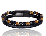 6mm Volcanic Natural Stone Tigereye Beaded Bracelet Men Cowhide String Bracelets Conceitastral