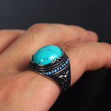 Accessories Titanium Steel Textured Turquoise Ring For Men Conceitastral