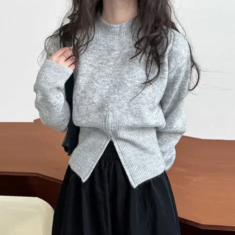 Autumn Short Zipper Sweater Western Style High Sense Special-interest Design Round Neck Pullover Conceitastral