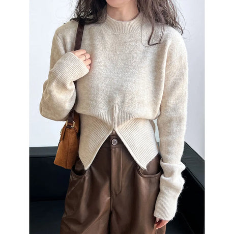 Autumn Short Zipper Sweater Western Style High Sense Special-interest Design Round Neck Pullover Conceitastral
