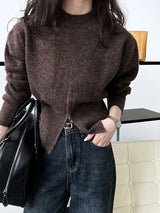 Autumn Short Zipper Sweater Western Style High Sense Special-interest Design Round Neck Pullover Conceitastral