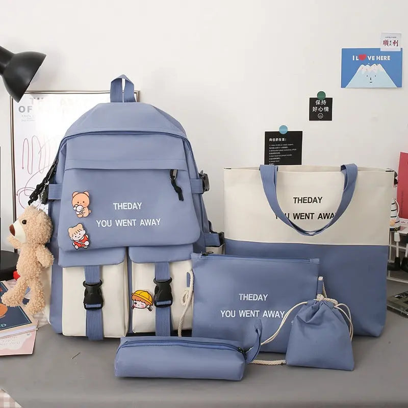 Backpack Five-piece Set Color Matching Middle School Students Conceitastral