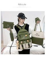 Backpack Five-piece Set Color Matching Middle School Students Conceitastral