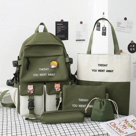 Backpack Five-piece Set Color Matching Middle School Students Conceitastral