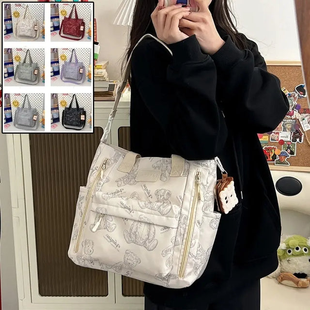 Bear Print Large Capacity Multi-Pocket Tote Bag Shoulder Bag Crossbody Lightweight For Going Out Handbag Conceitastral