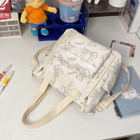 Bear Print Large Capacity Multi-Pocket Tote Bag Shoulder Bag Crossbody Lightweight For Going Out Handbag Conceitastral