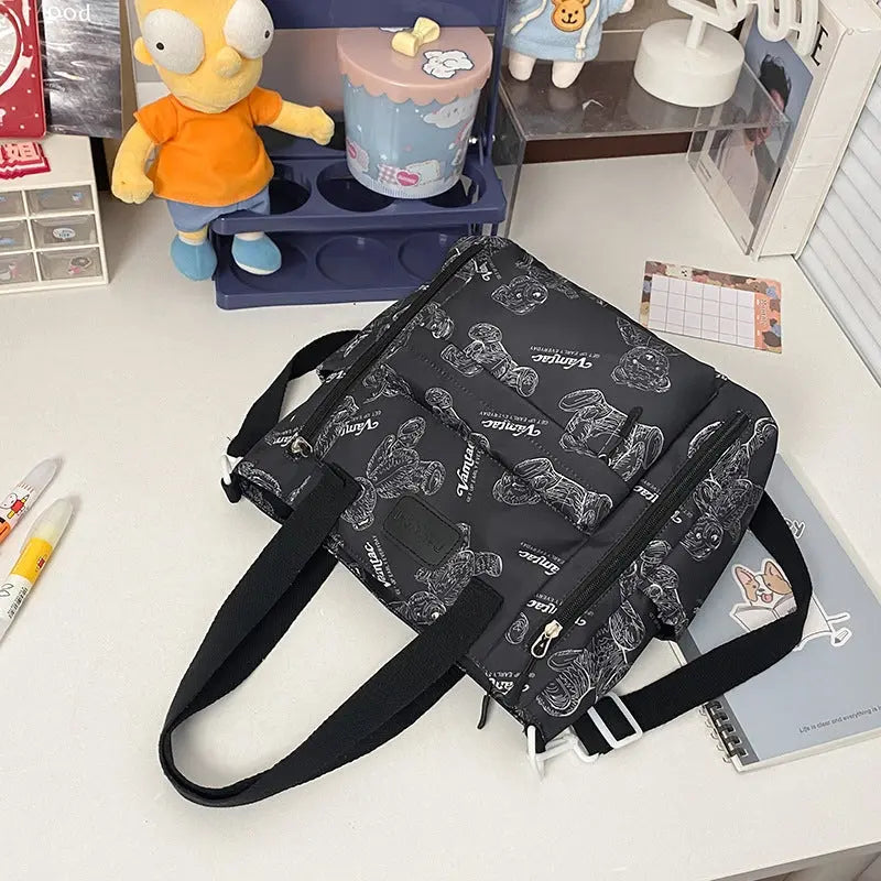 Bear Print Large Capacity Multi-Pocket Tote Bag Shoulder Bag Crossbody Lightweight For Going Out Handbag Conceitastral