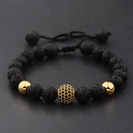CZ Zircon Pave Lava Weaving Bracelet Men Beads Conceitastral
