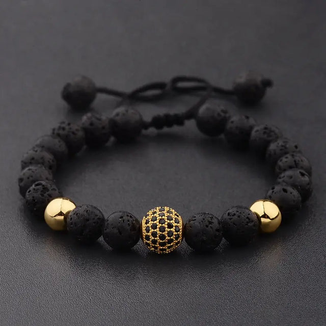 CZ Zircon Pave Lava Weaving Bracelet Men Beads Conceitastral