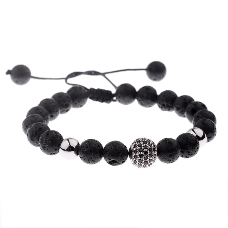 CZ Zircon Pave Lava Weaving Bracelet Men Beads Conceitastral