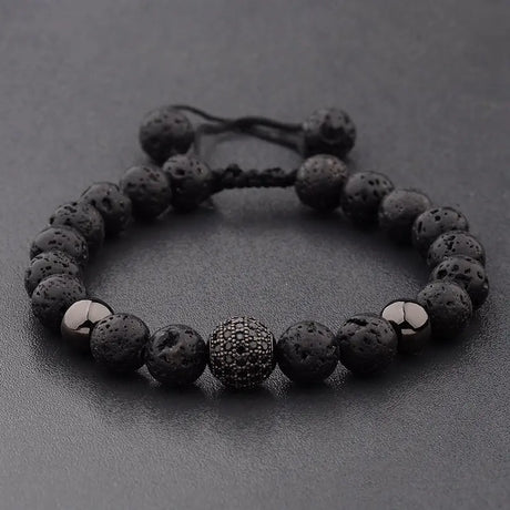 CZ Zircon Pave Lava Weaving Bracelet Men Beads Conceitastral
