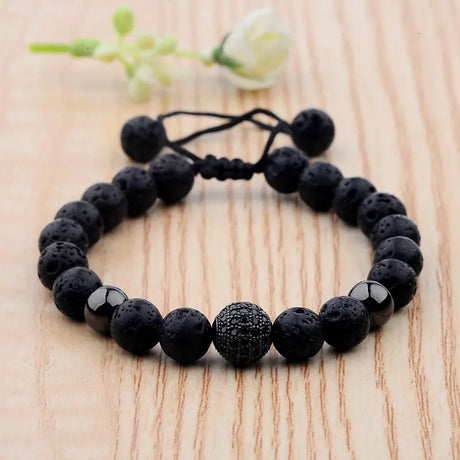 CZ Zircon Pave Lava Weaving Bracelet Men Beads Conceitastral