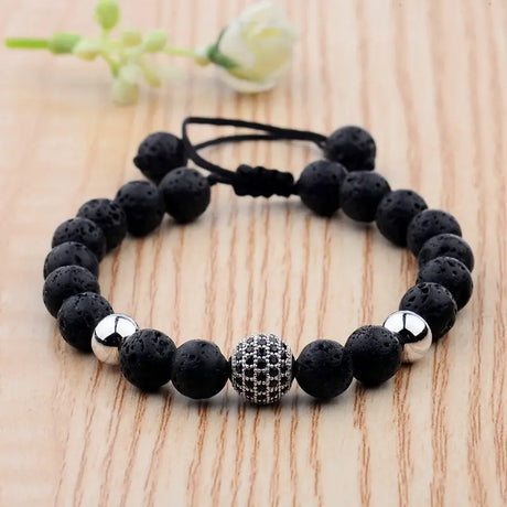CZ Zircon Pave Lava Weaving Bracelet Men Beads Conceitastral
