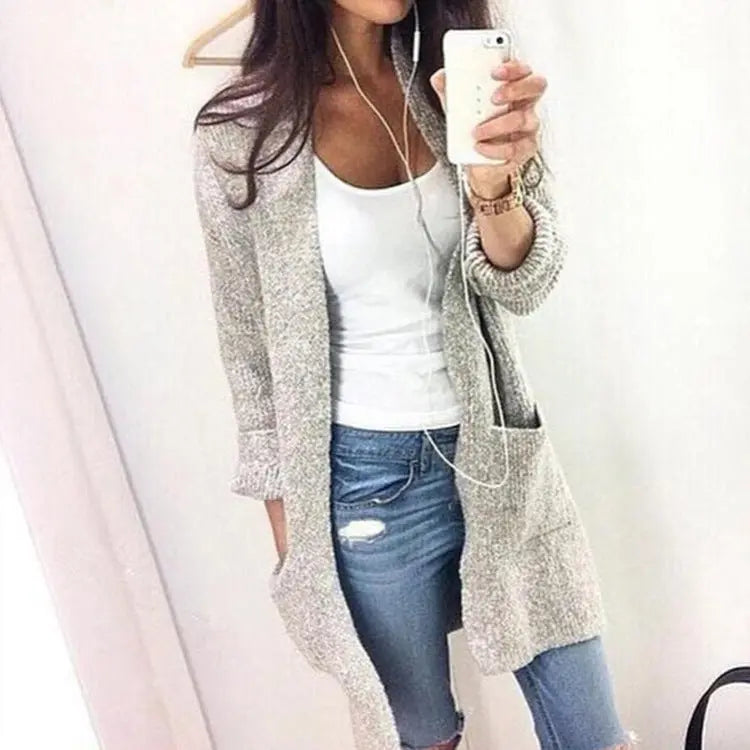 Cardigan Coat Women's Mid-length Long Sleeve Large Pocket Sweater Conceitastral