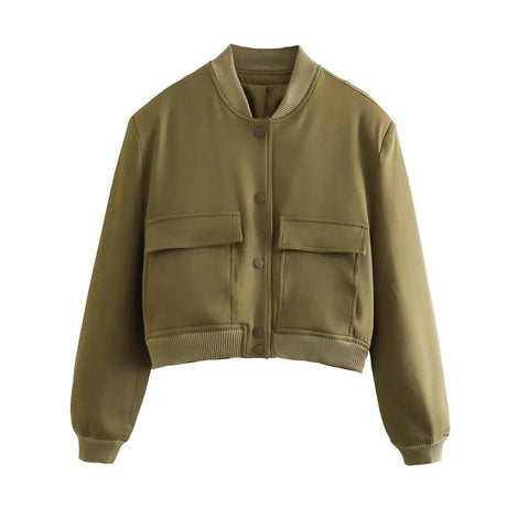 Casual Single-breasted Stand Collar Short Jacket With Pockets Fashion Long Sleeve Outwear Tops Coat For Womens Clothing Conceitastral