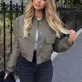 Casual Single-breasted Stand Collar Short Jacket With Pockets Fashion Long Sleeve Outwear Tops Coat For Womens Clothing Conceitastral