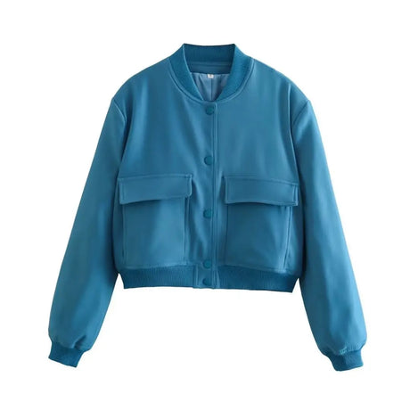 Casual Single-breasted Stand Collar Short Jacket With Pockets Fashion Long Sleeve Outwear Tops Coat For Womens Clothing Conceitastral