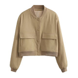 Casual Single-breasted Stand Collar Short Jacket With Pockets Fashion Long Sleeve Outwear Tops Coat For Womens Clothing Conceitastral