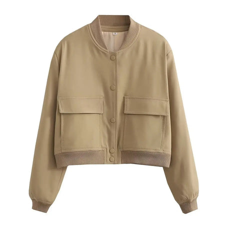 Casual Single-breasted Stand Collar Short Jacket With Pockets Fashion Long Sleeve Outwear Tops Coat For Womens Clothing Conceitastral