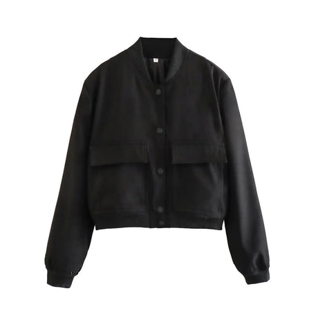 Casual Single-breasted Stand Collar Short Jacket With Pockets Fashion Long Sleeve Outwear Tops Coat For Womens Clothing Conceitastral