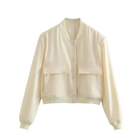 Casual Single-breasted Stand Collar Short Jacket With Pockets Fashion Long Sleeve Outwear Tops Coat For Womens Clothing Conceitastral