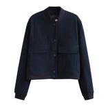 Casual Single-breasted Stand Collar Short Jacket With Pockets Fashion Long Sleeve Outwear Tops Coat For Womens Clothing Conceitastral