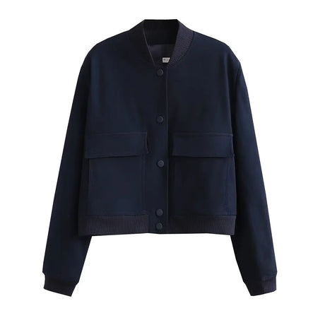 Casual Single-breasted Stand Collar Short Jacket With Pockets Fashion Long Sleeve Outwear Tops Coat For Womens Clothing Conceitastral